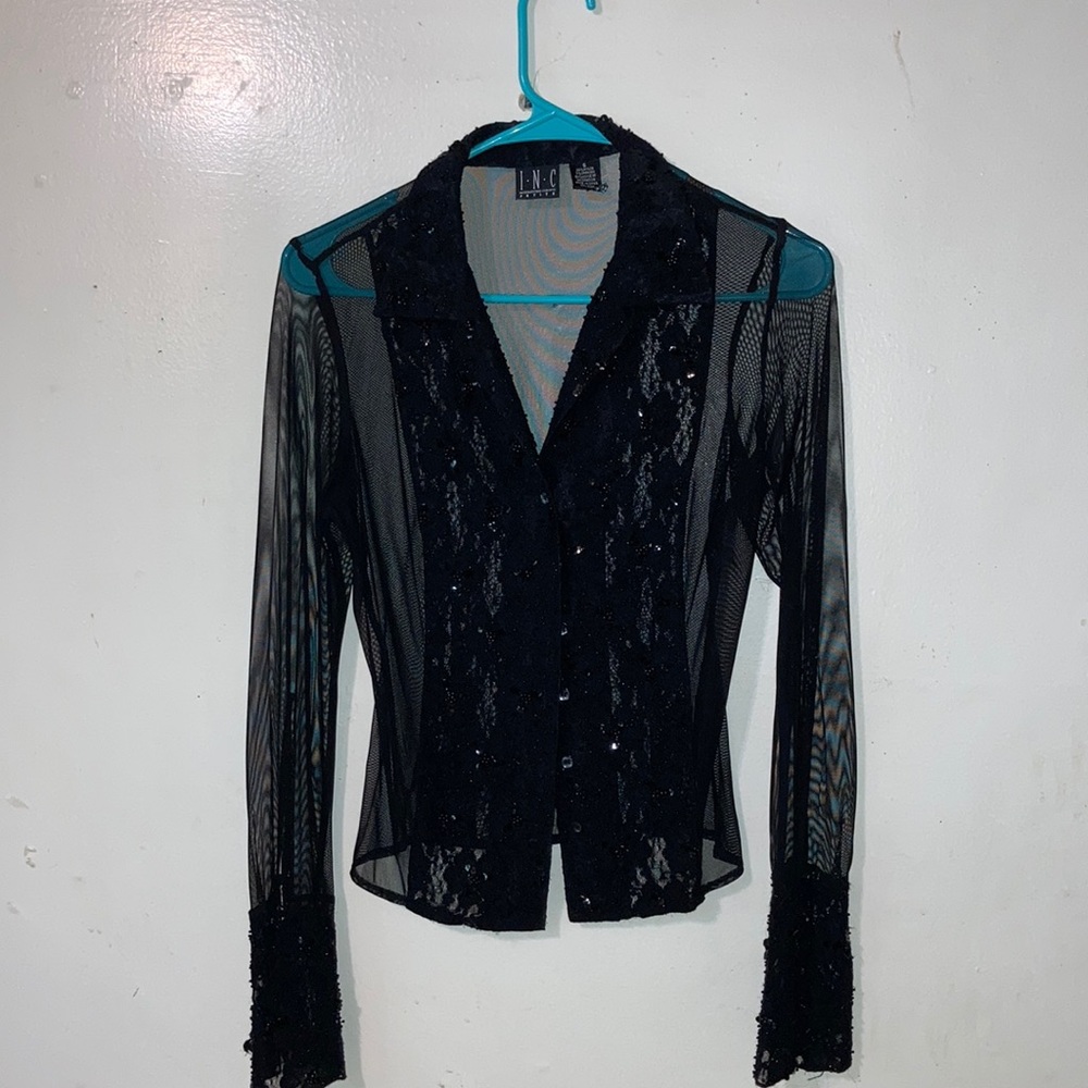 Beautiful black nylon lace blouse, size S